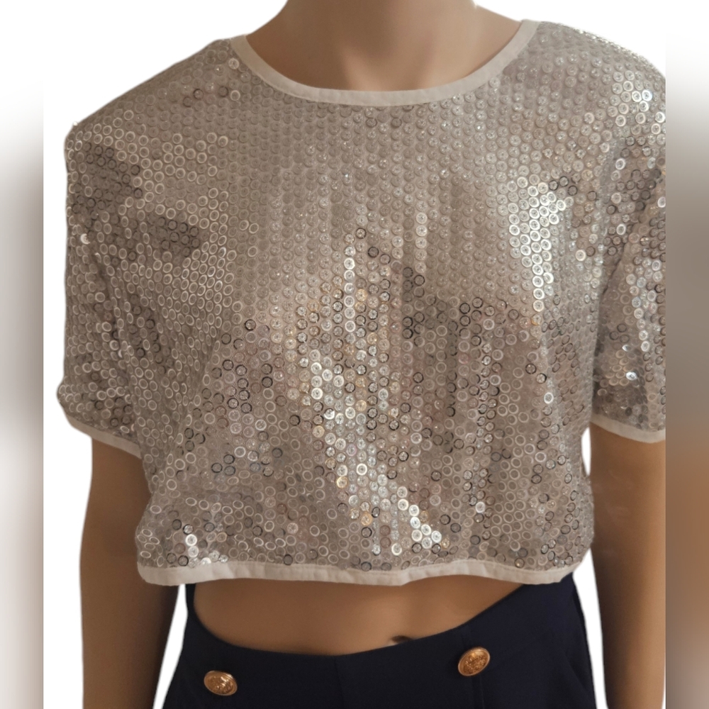 Silver Sequin Crop Top